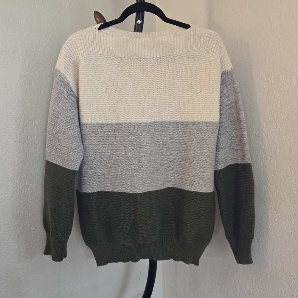 Color Block Sweater - Cream, Gray, and Green